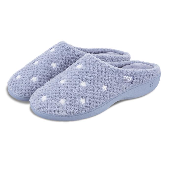 Isotoner® Ladies Popcorn Terry Mule Slippers Iris Blue Star Extra Image 1